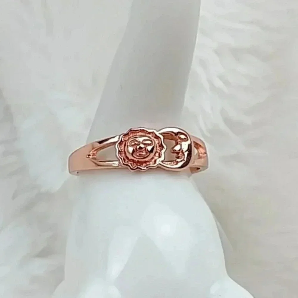 925 Sterling Silver Celestial Sun and Moon Rose Gold Tone Dainty Ring